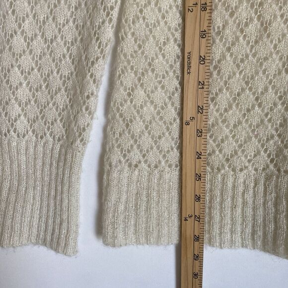 Chunky Knit Sweater Pullover Women L Ivory V Neck Wool Mohair Preppy Grunge - Picture 4 of 6